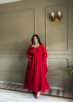 Red Luxe Lucknowi Sequence Anarkali Suit Set