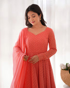 Premium Quality Lukhnowi Peach Suit Set