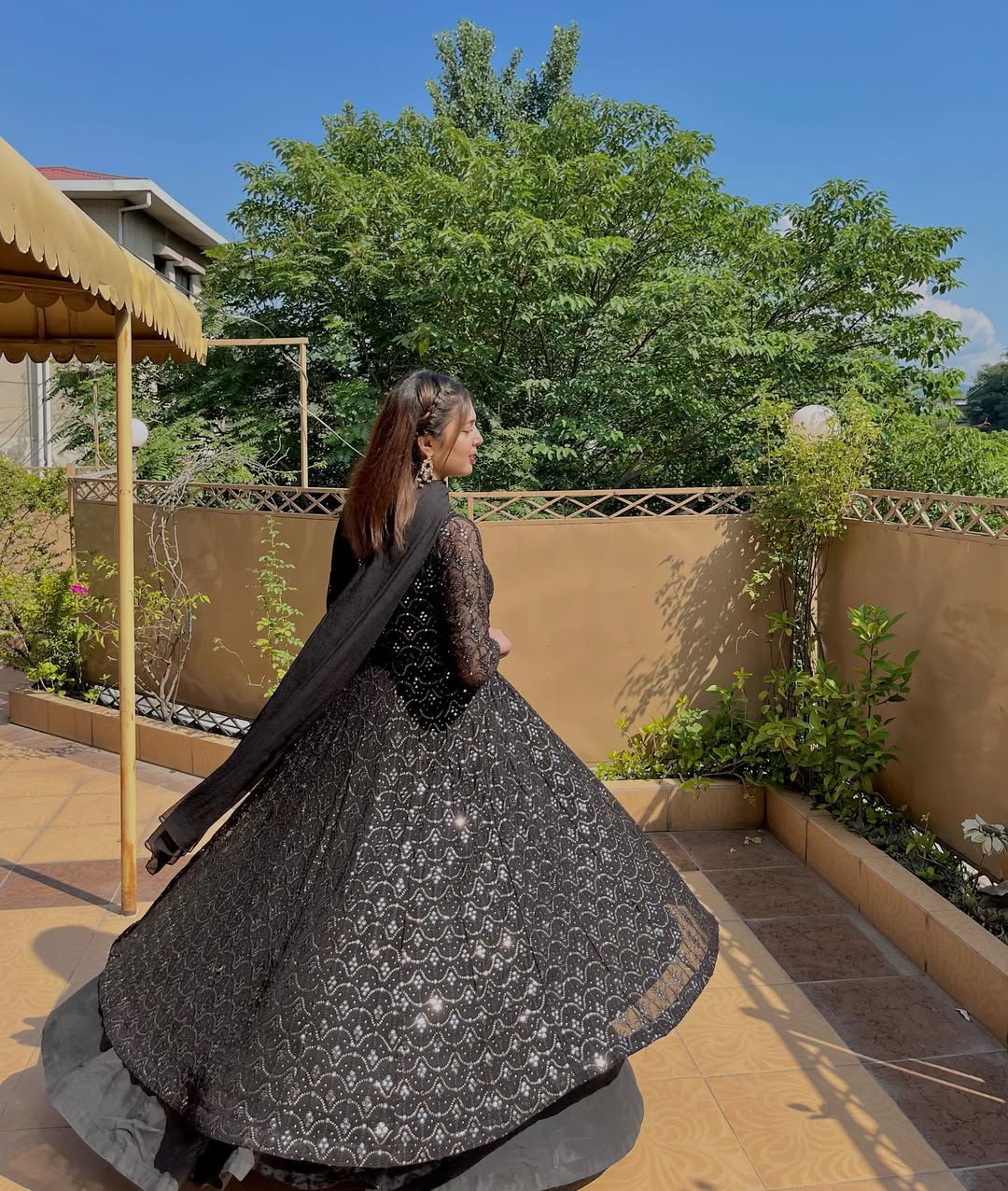 Adeena Black Faux Blooming Anarkali Style Sarara Suit Set