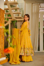 Minaxi's Festive Special Yellow Flared Anarkali Suit Set