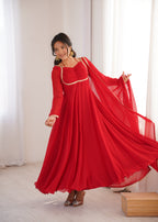 Premium Quality Blue shades And Red Anarkali Suit Set