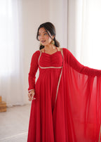 Premium Quality Blue shades And Red Anarkali Suit Set