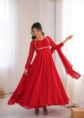 Premium Quality Blue shades And Red Anarkali Suit Set
