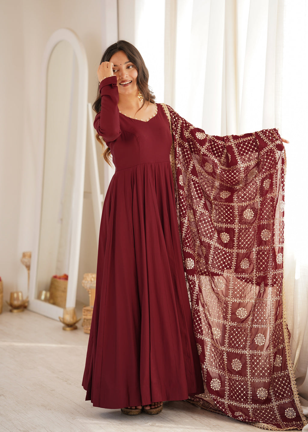 Maroon Trendy Anarkali Suit Set