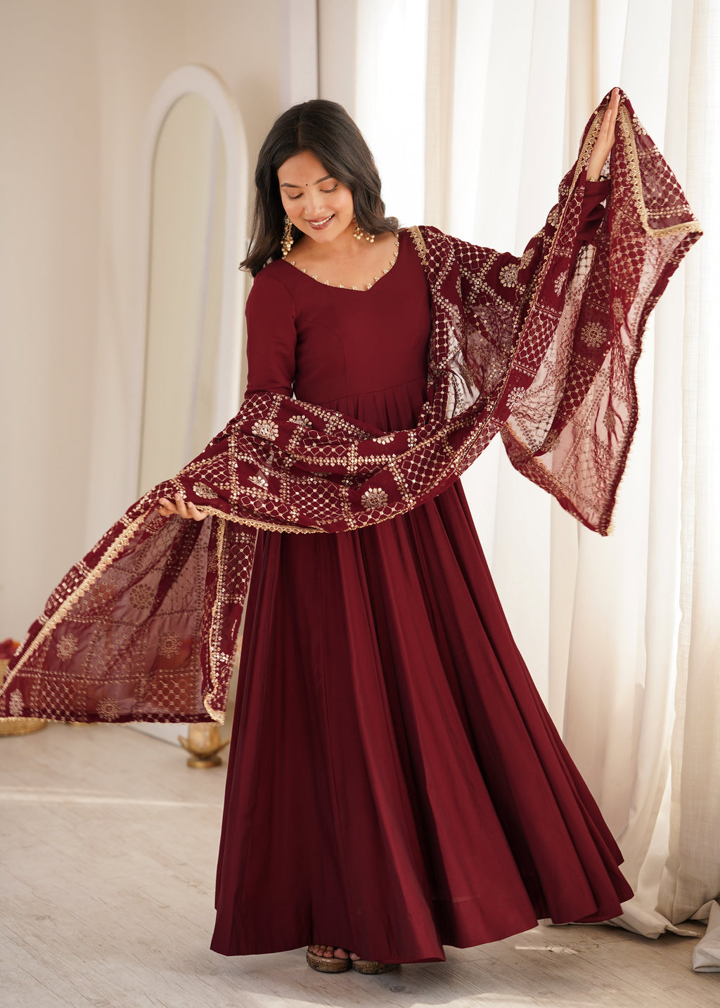Maroon Trendy Anarkali Suit Set