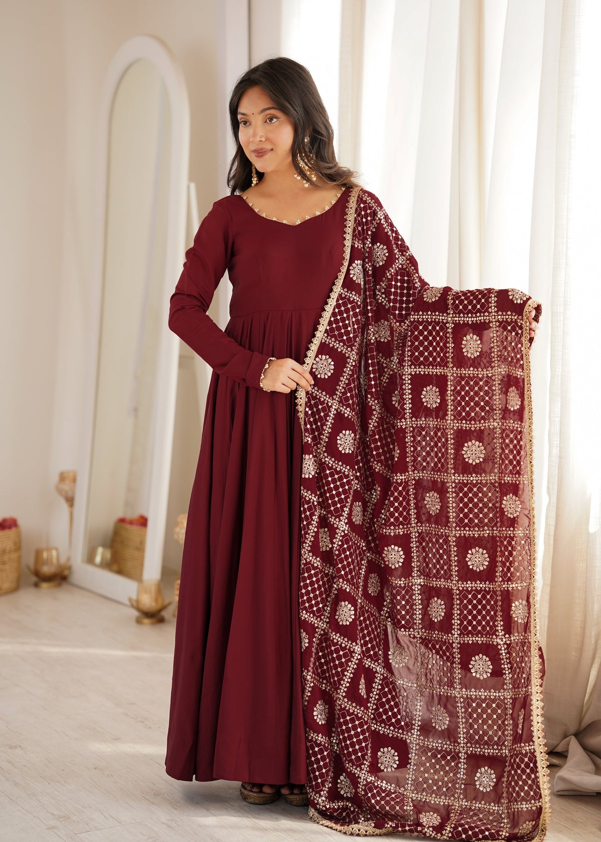 Maroon Trendy Anarkali Suit Set