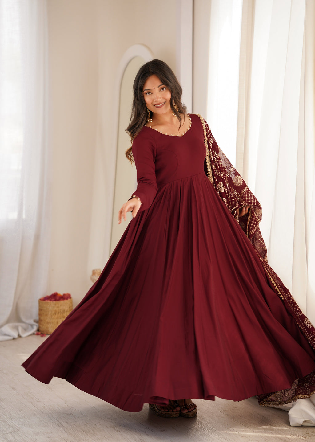 Maroon Trendy Anarkali Suit Set