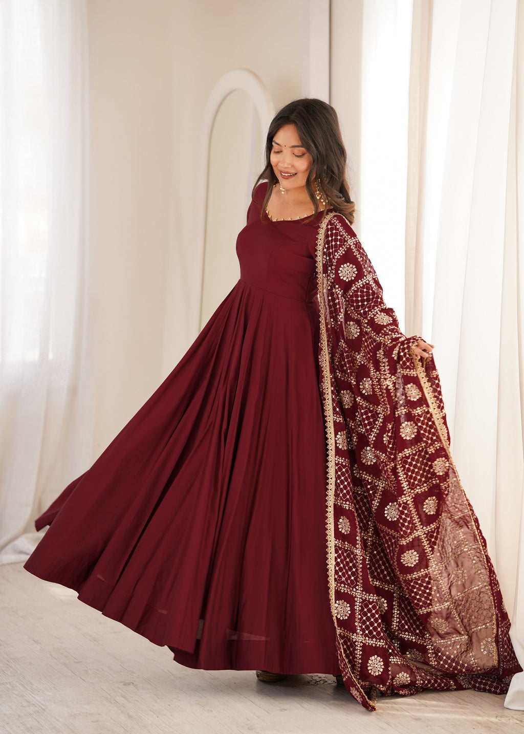 Maroon Trendy Anarkali Suit Set