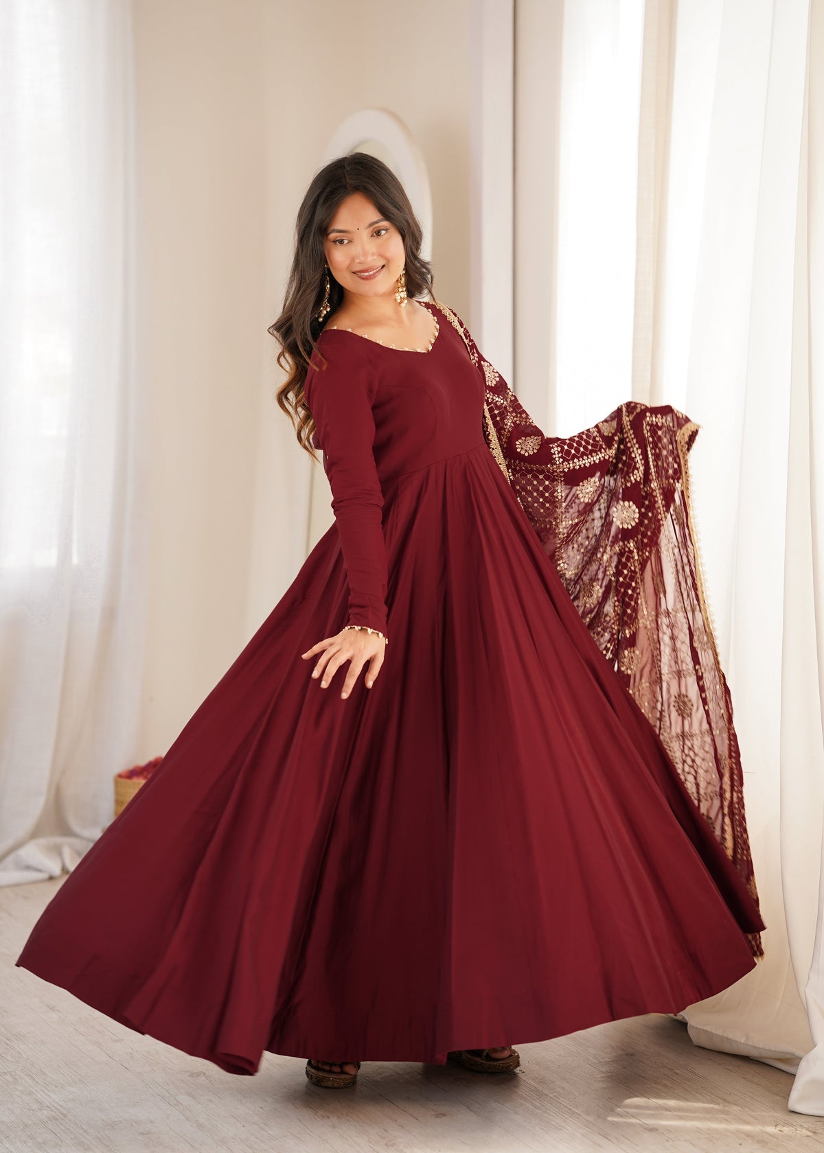 Maroon Trendy Anarkali Suit Set