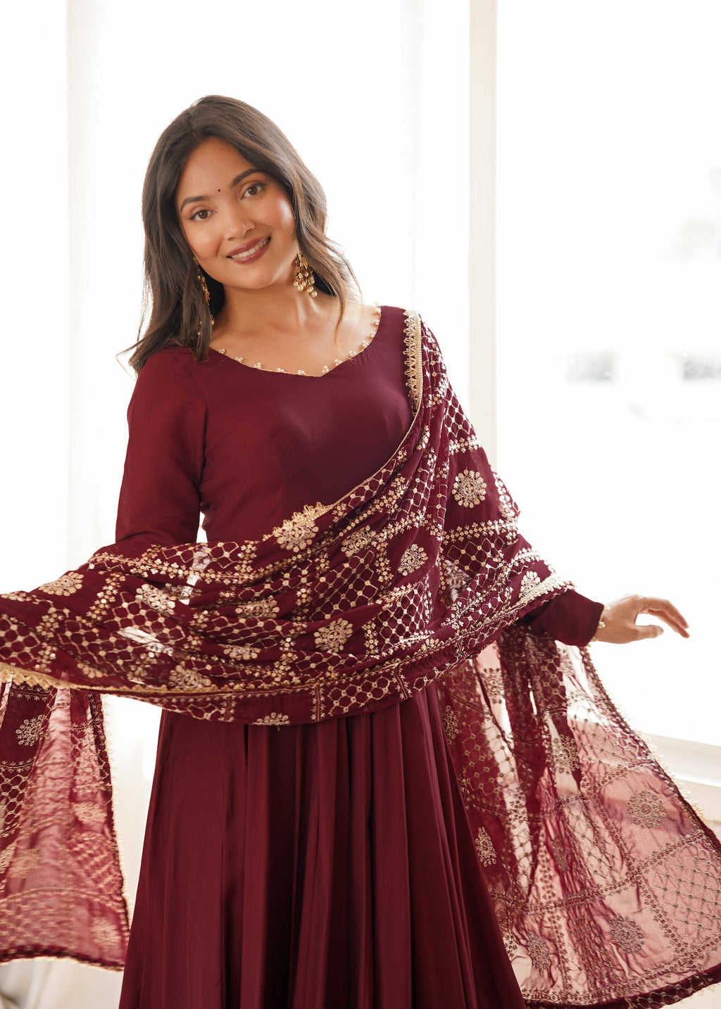 Maroon Trendy Anarkali Suit Set