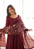 Maroon Trendy Anarkali Suit Set