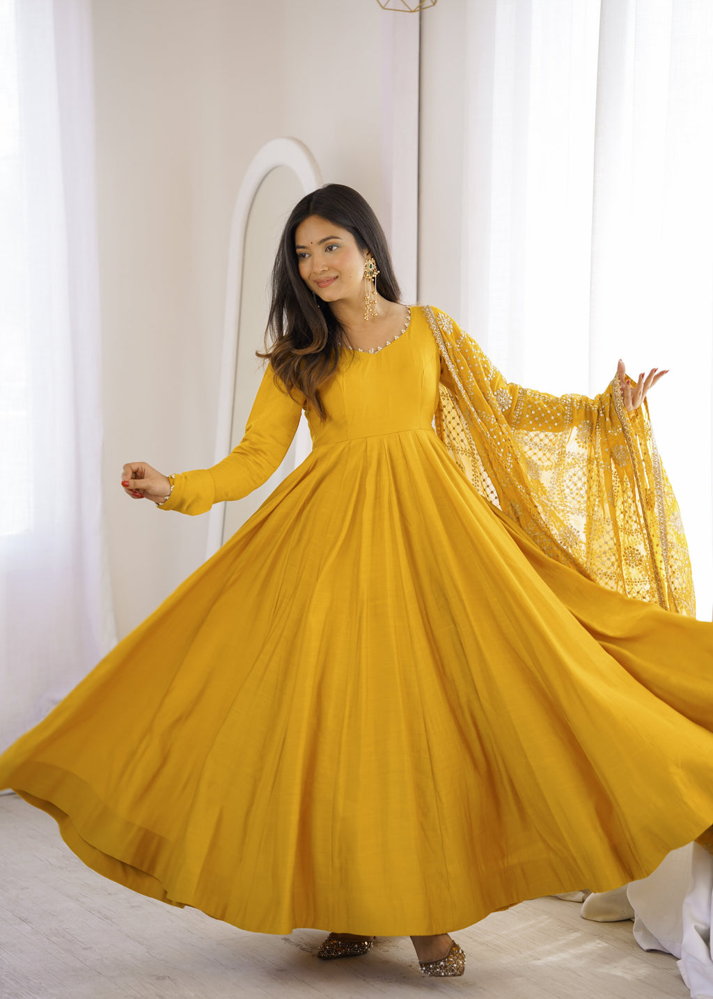 Yellow Trendy Anarkali Suit Set