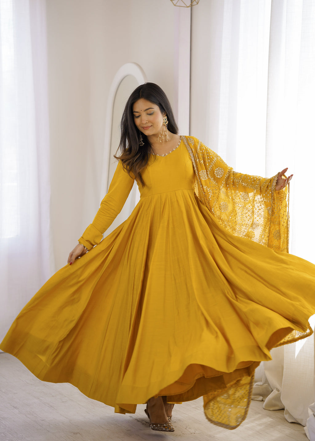 Yellow Trendy Anarkali Suit Set