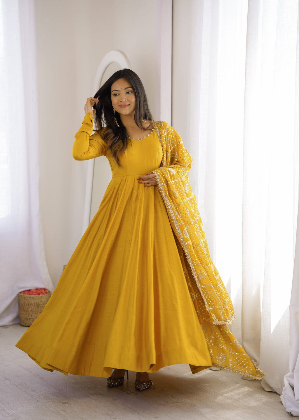 Yellow Trendy Anarkali Suit Set