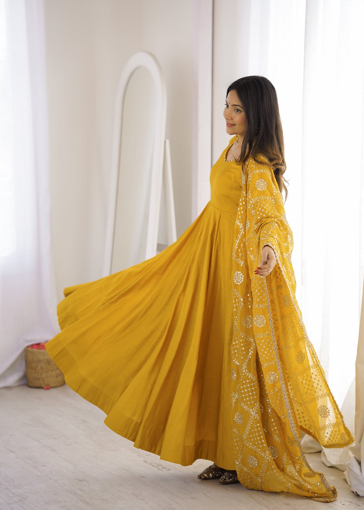 Yellow Trendy Anarkali Suit Set