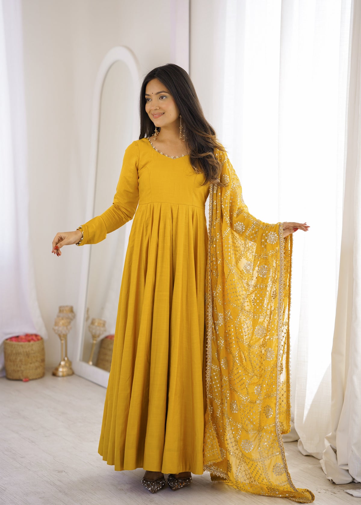 Yellow Trendy Anarkali Suit Set