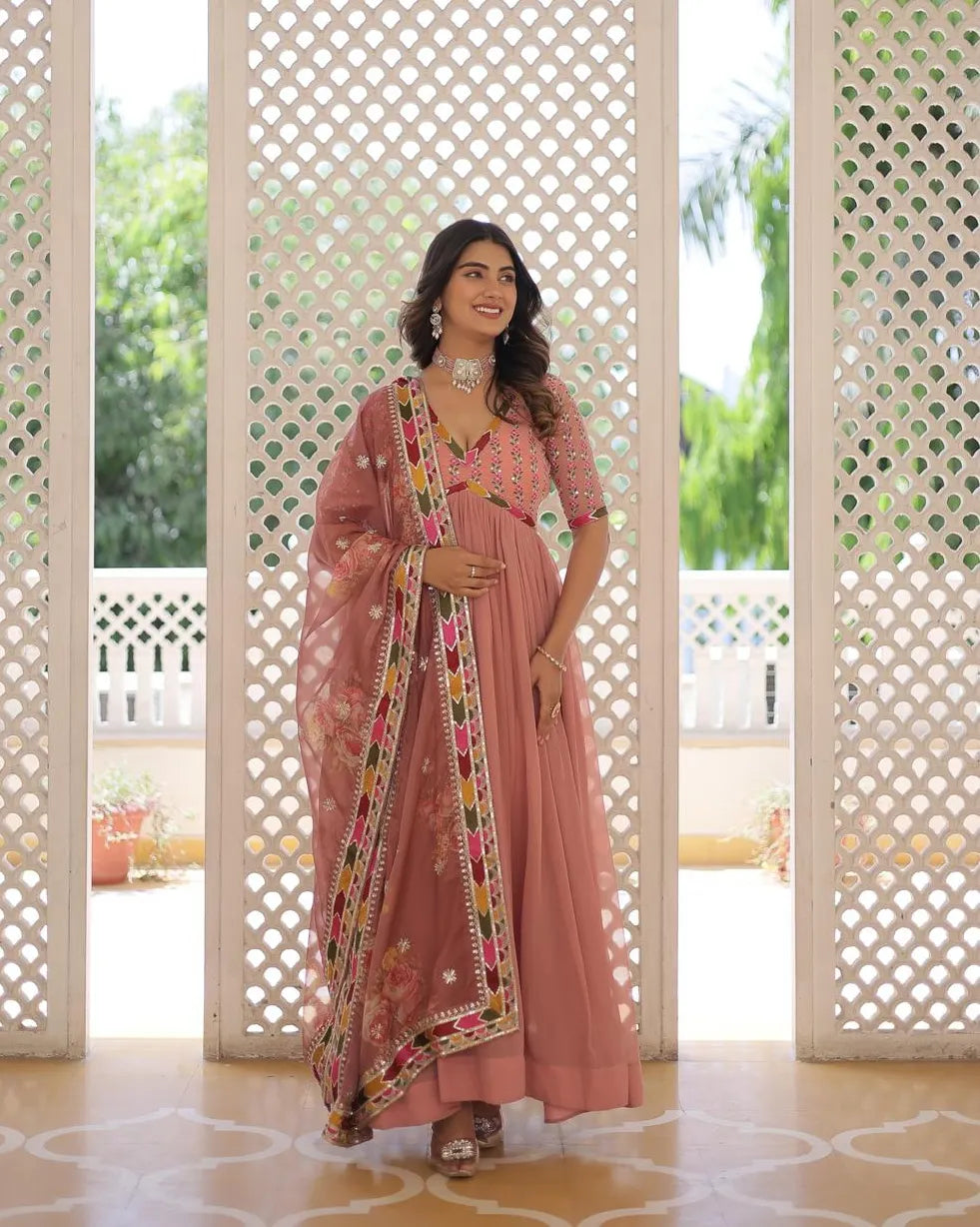 Peach Colour Anarkali suit set