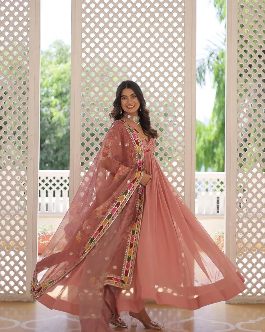 Peach Colour Anarkali suit set