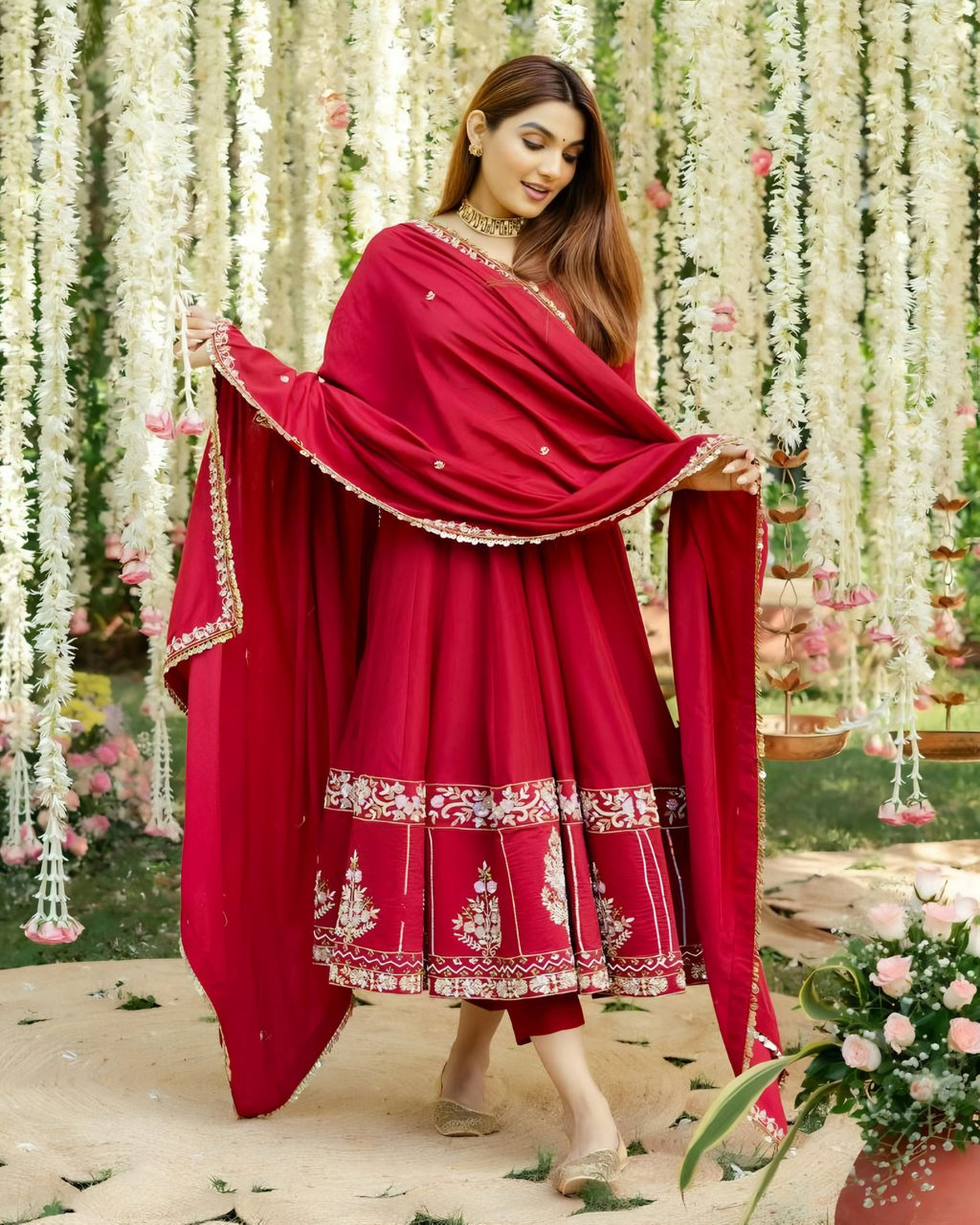 Rimmy Red Coloured Anarkali Suit Set