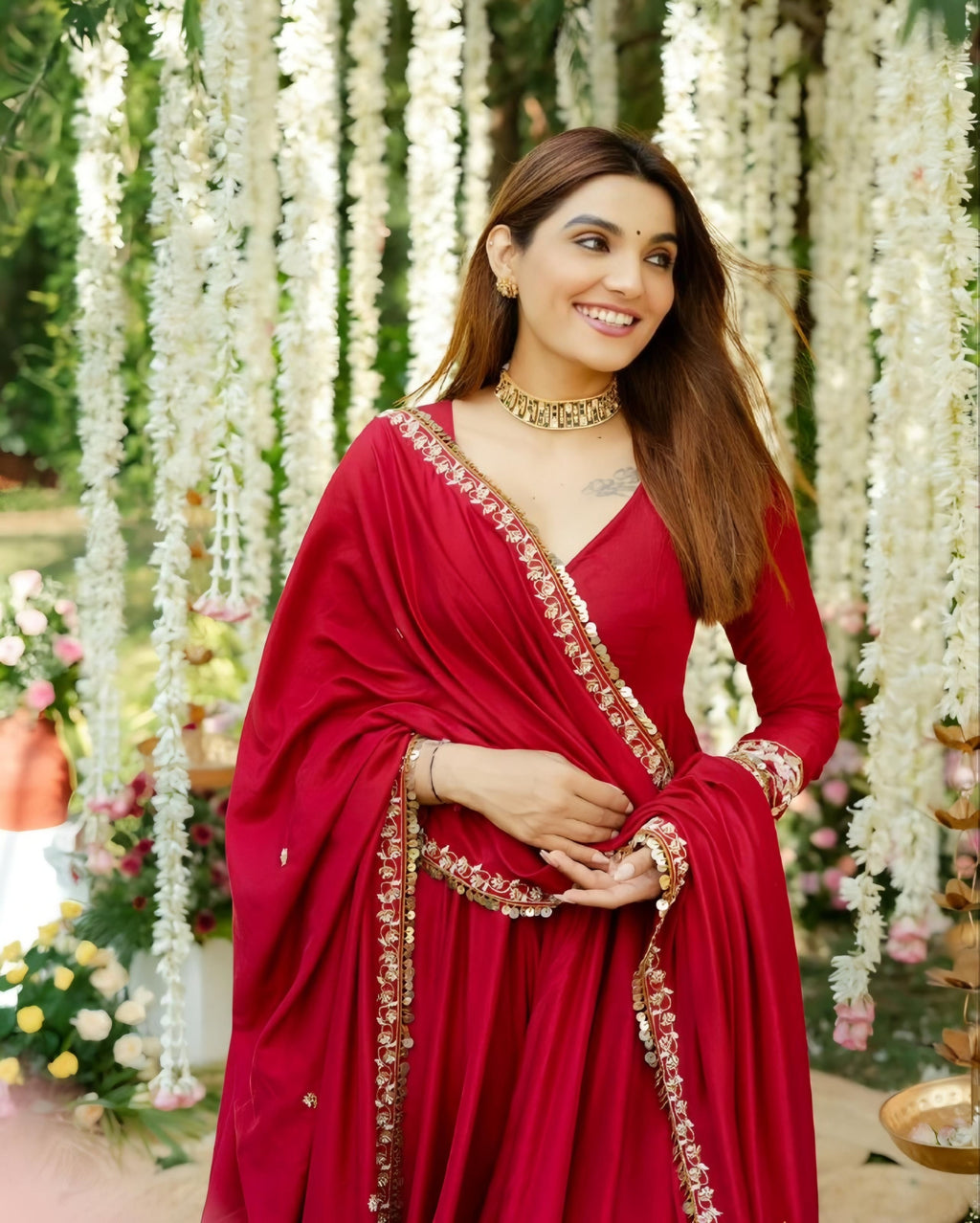 Rimmy Red Coloured Anarkali Suit Set
