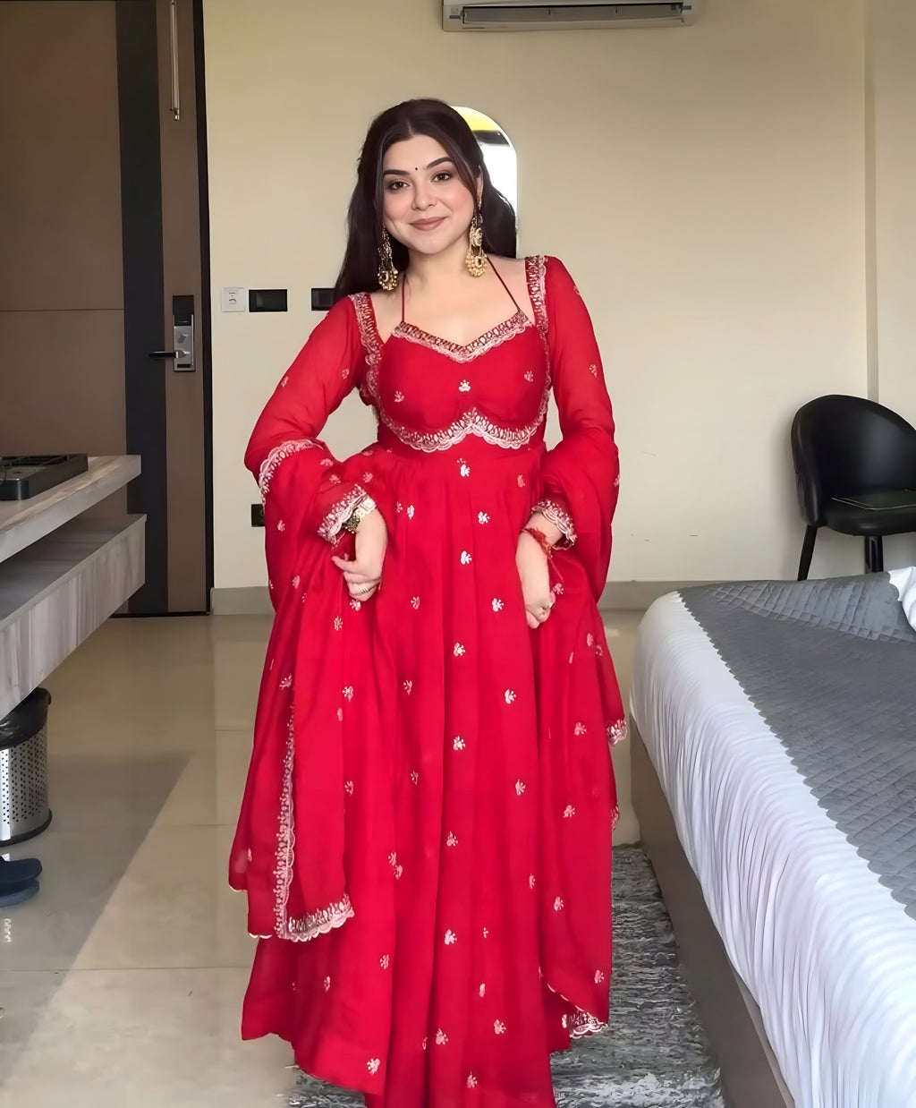 Classic Red Karva Chauth Special Anarkali Suit Set