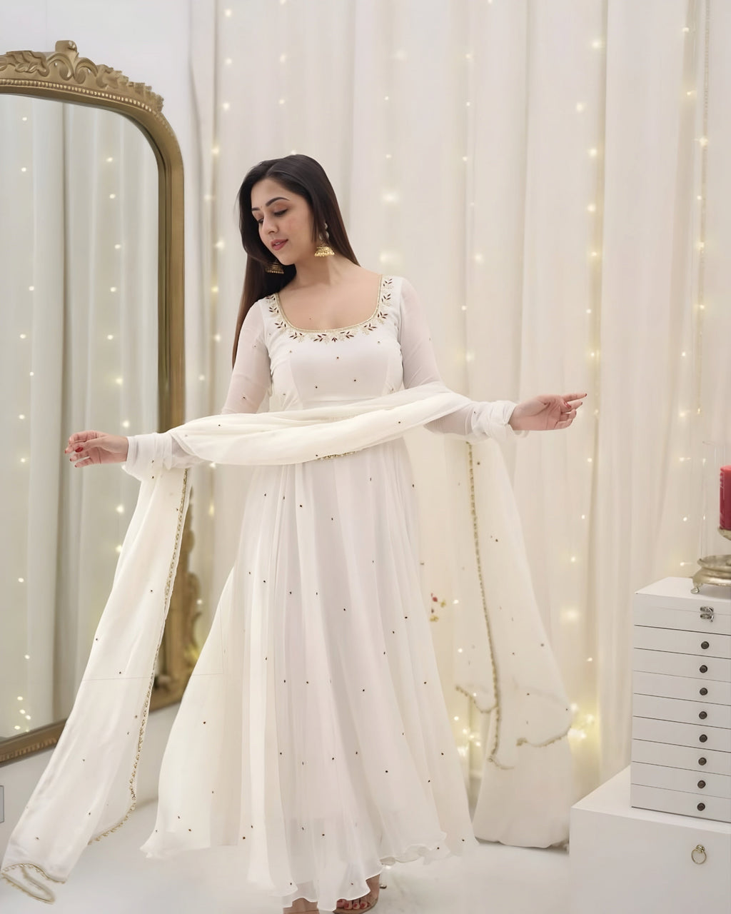 Hannah Traditional White Anarkali Suit 🤍