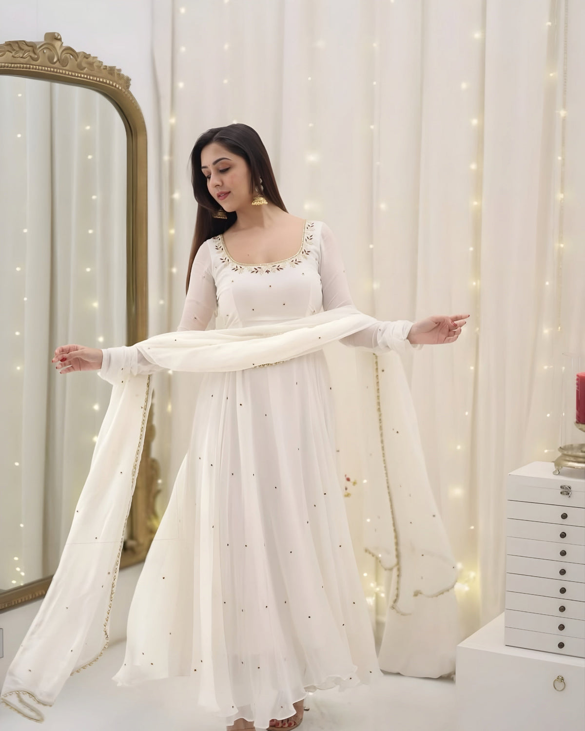 Hannah Traditional White Anarkali Suit 🤍