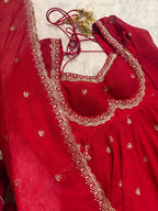 Red Chilli Slit Anarkali Premium Suit Set