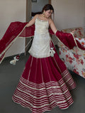 Ivory and Maroon Elegant Top Bottom Dupatta Suit Set
