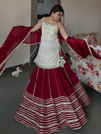 Ivory and Maroon Elegant Top Bottom Dupatta Suit Set