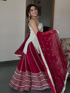 Ivory and Maroon Elegant Top Bottom Dupatta Suit Set