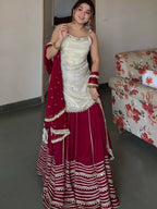 Ivory and Maroon Elegant Top Bottom Dupatta Suit Set