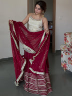 Ivory and Maroon Elegant Top Bottom Dupatta Suit Set