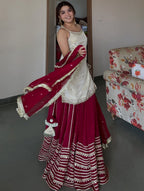 Ivory and Maroon Elegant Top Bottom Dupatta Suit Set