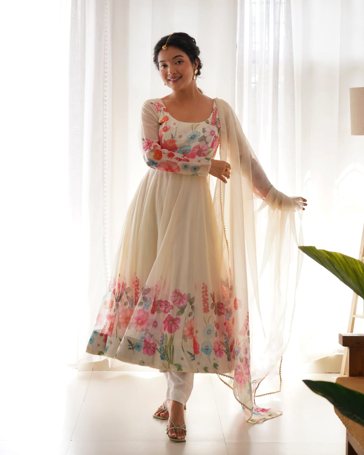 Creme Coloured Organza Suit