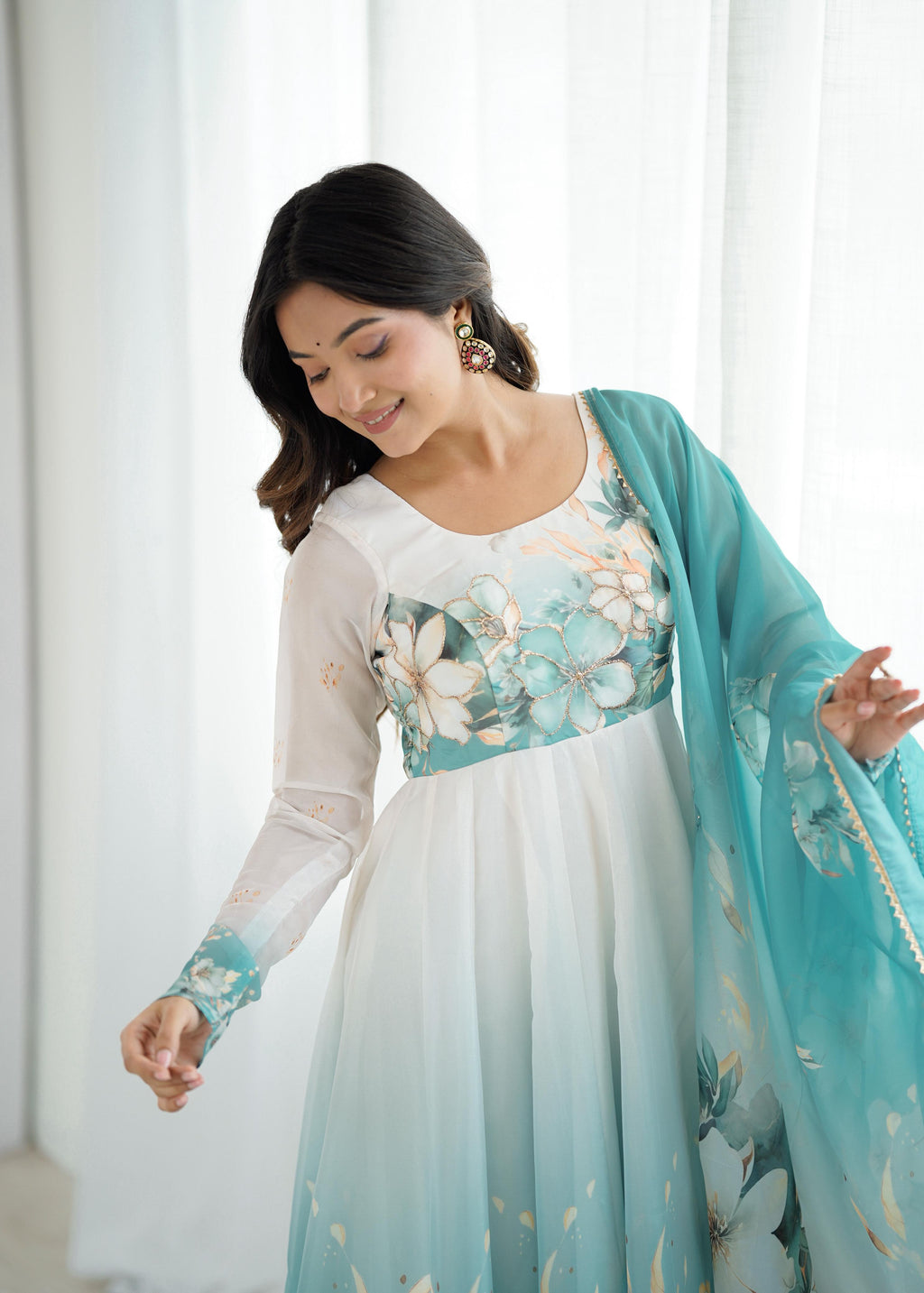 Piyara Aqua Blue Color Anarkali Suit Set