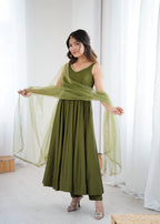 Kiyara Mahendi Color Anarkali Suit Set [Sleeves Fabric Attached]