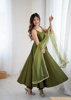 Kiyara Mahendi Color Anarkali Suit Set [Sleeves Fabric Attached]
