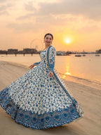 Krishva's Exclusive Blue Floral Organza Anarkali Suit Set