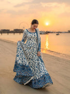 Krishva's Exclusive Blue Floral Organza Anarkali Suit Set