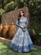 Krishva's Exclusive Blue Floral Organza Anarkali Suit Set