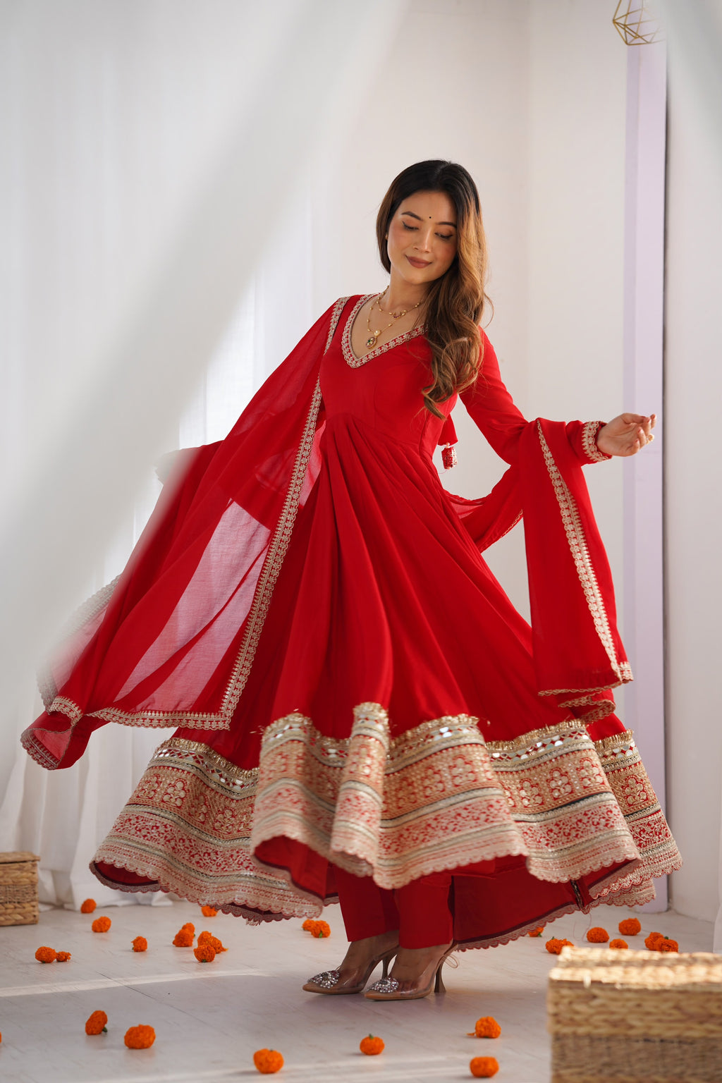 Ruby Royale Red Anarkali Suit Set
