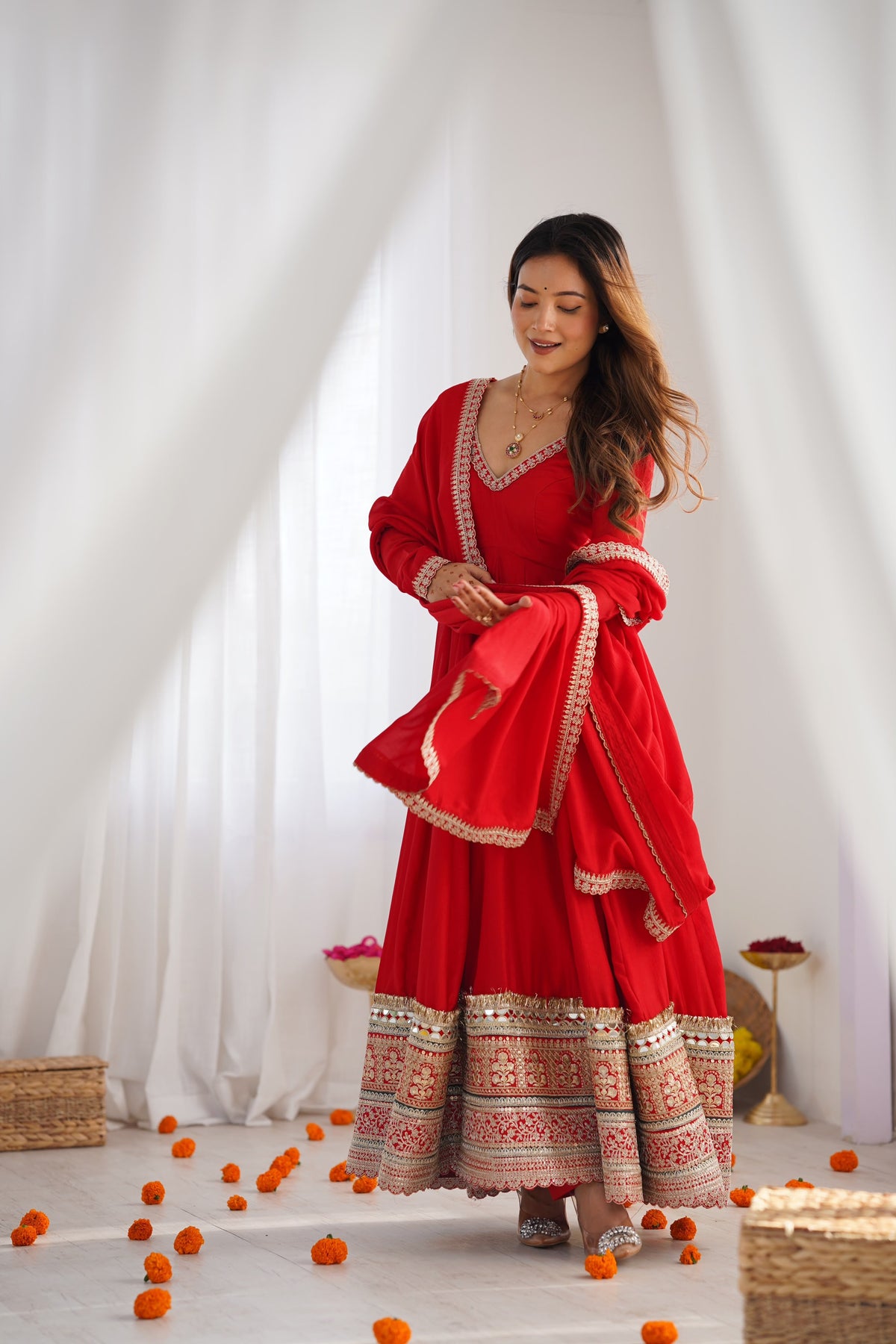 Ruby Royale Red Anarkali Suit Set