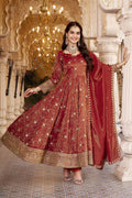 Rust Embroidered Designer Anarkali Suit Set