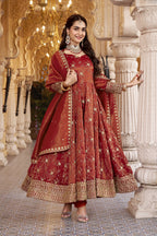 Rust Embroidered Designer Anarkali Suit Set