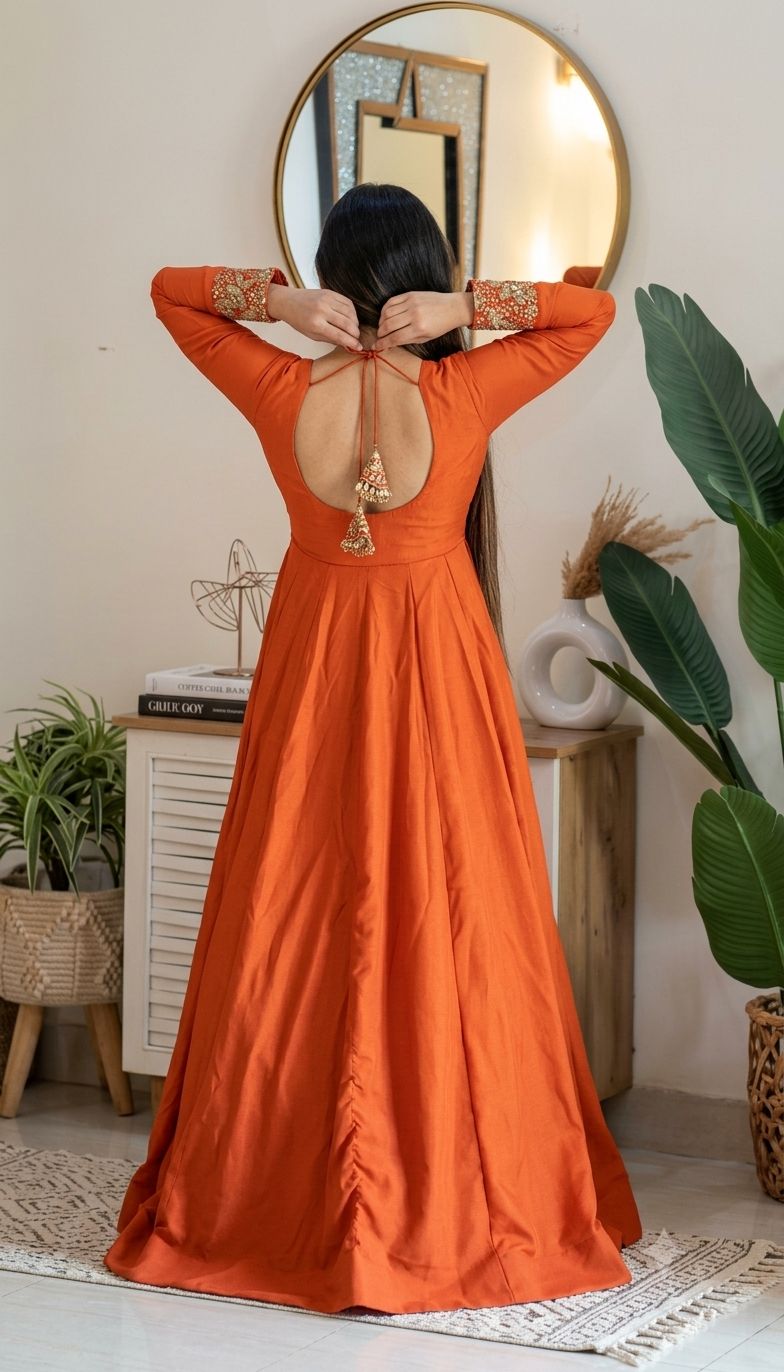 Orange Shades Premium Quality Koti Anarkali Suit Set