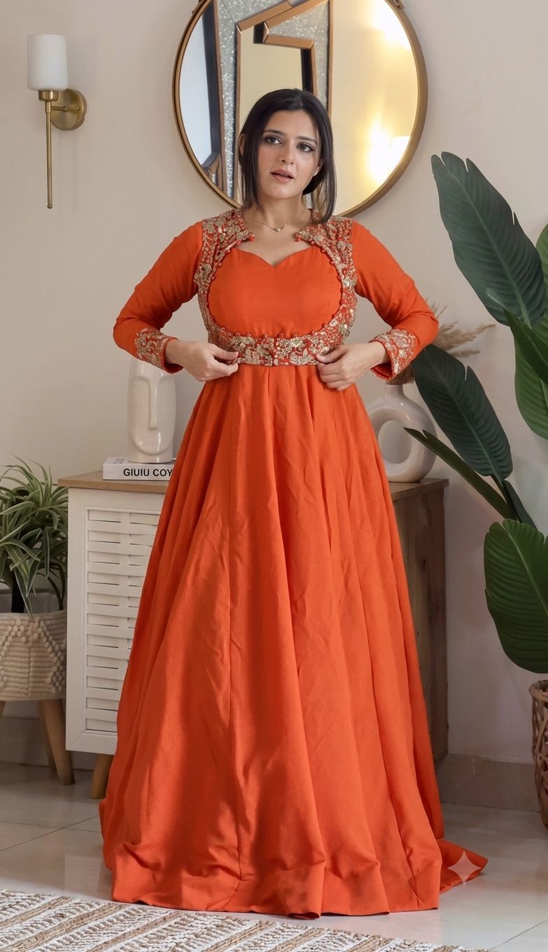 Orange Shades Premium Quality Koti Anarkali Suit Set