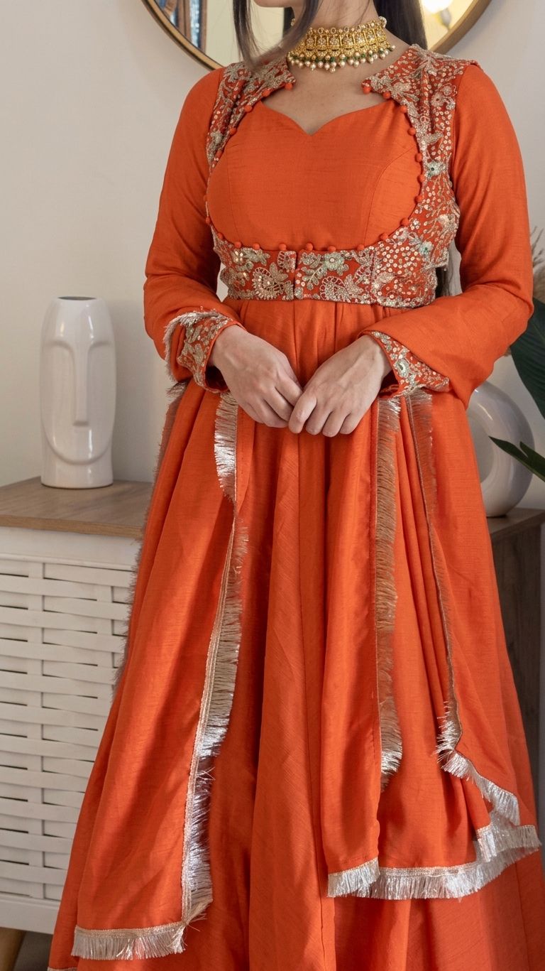 Orange Shades Premium Quality Koti Anarkali Suit Set