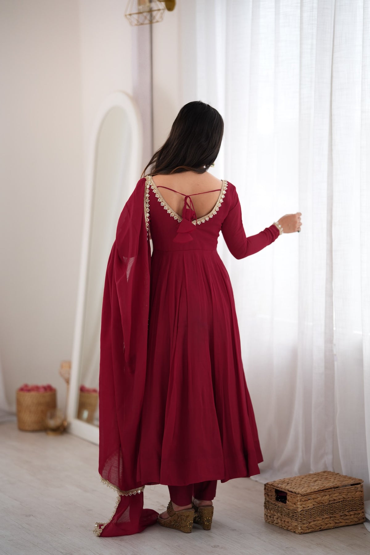 Maroon Trendy Anarkali Suit Set