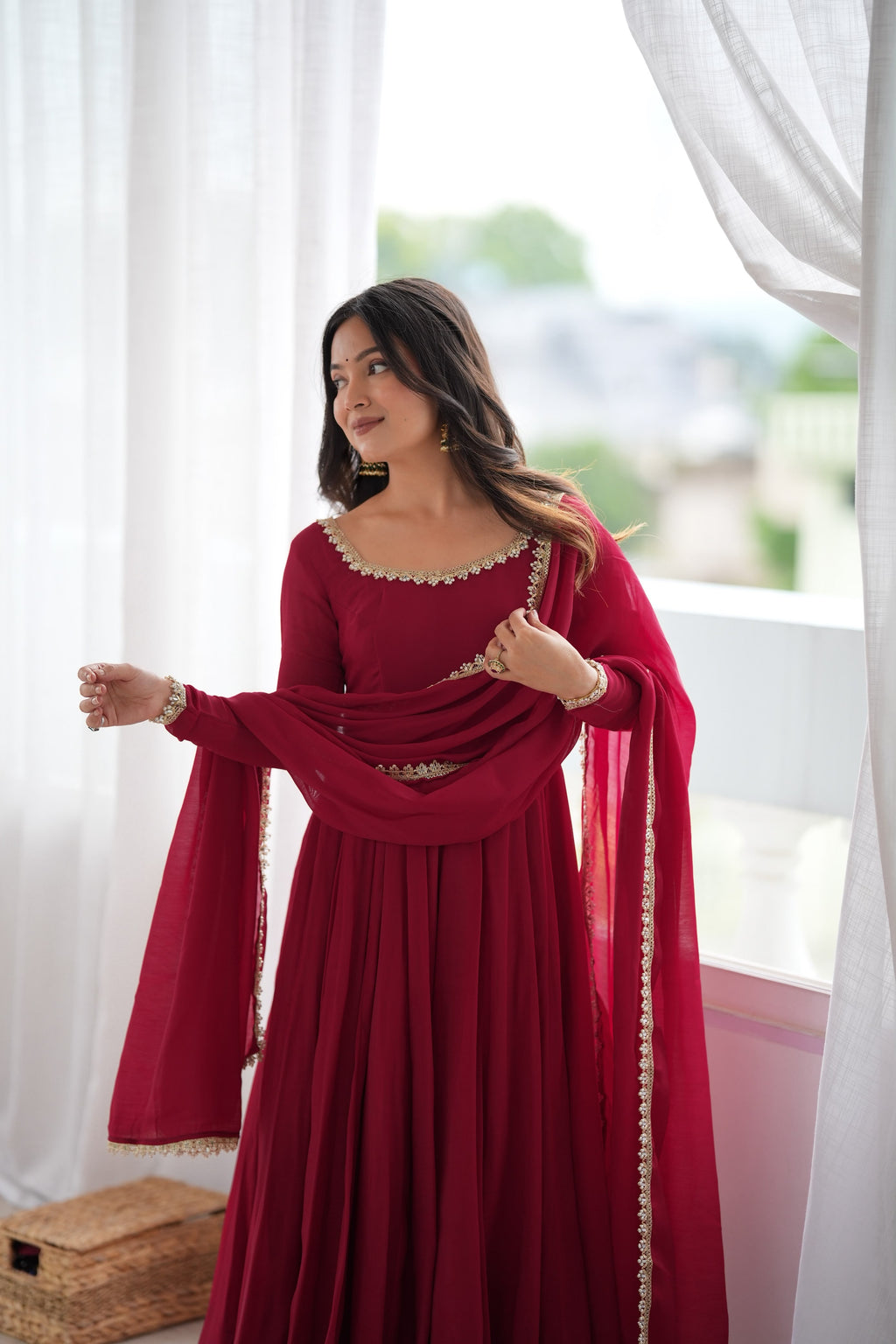 Maroon Trendy Anarkali Suit Set